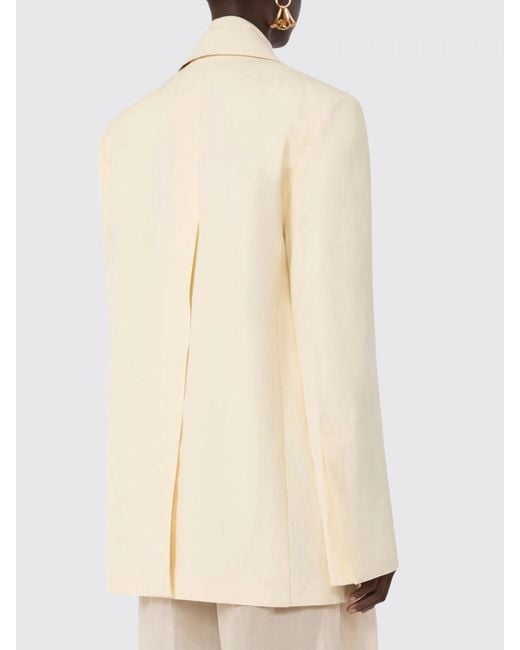 Sportmax Natural Cropped Viscose Blazer With Peak Lapels And Padded Shoulders