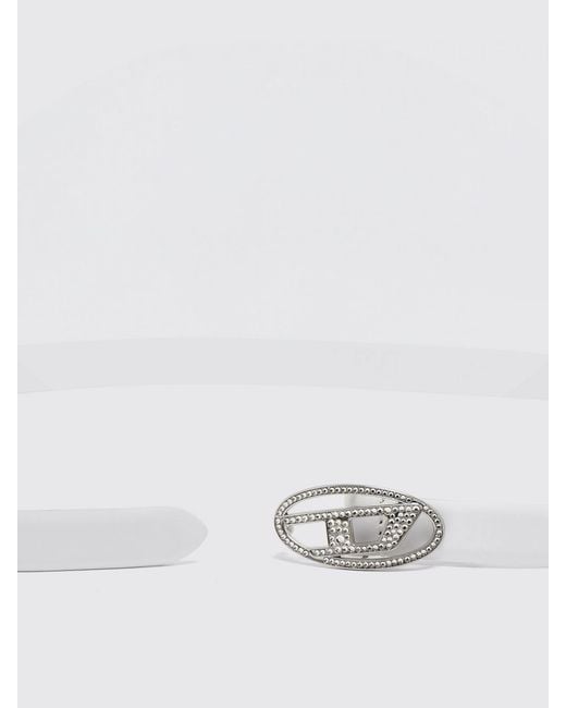DIESEL White B-1Dr Strass Leather Belt