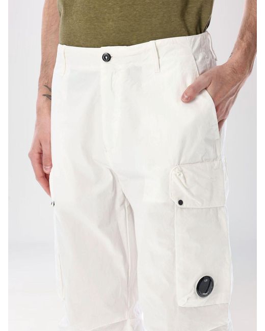 C P Company White Cotton Cargo Pants for men
