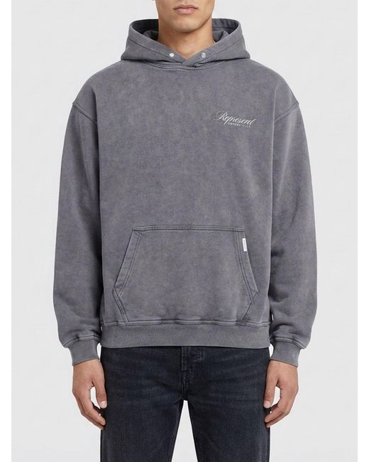 Represent Gray Cotton Hoodie With Logo for men