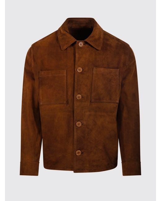 Salvatore Santoro Brown Suede Shirt Jacket With Patch Pockets for men