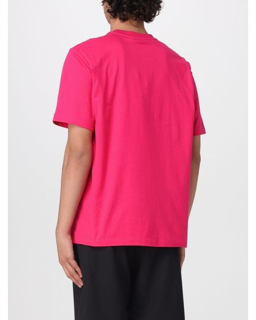 MSGM Pink Crew-Neck Cotton T-Shirt With Embroidered Logo On The Chest for men
