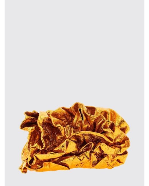 Dries Van Noten Orange Draped Leather Clutch