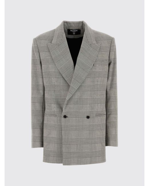 Balmain Gray Virgin Wool Double-Breasted Blazer