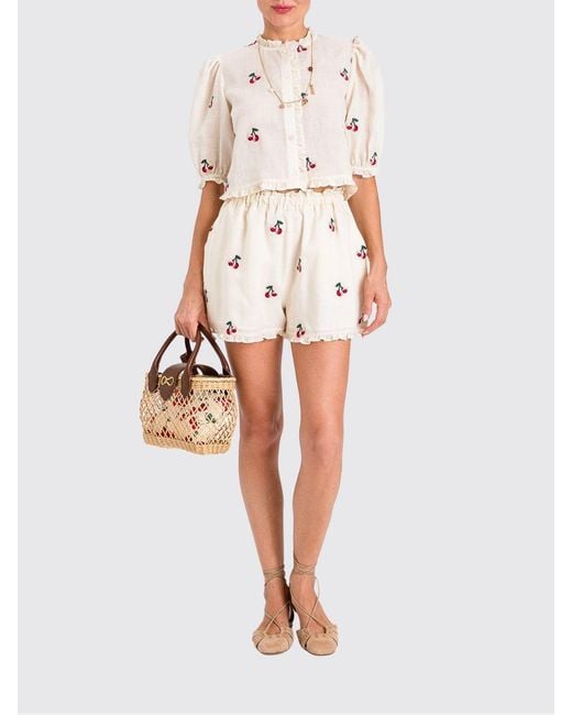 Twinset Red Ramie Shorts With Embroidery