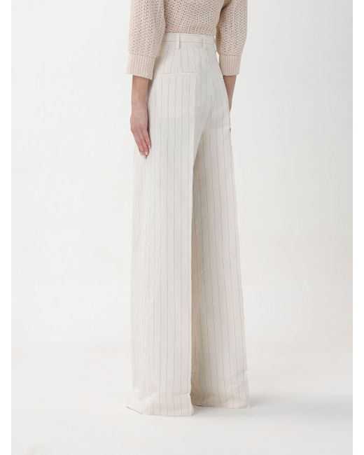 Pantalone in misto cotone a righe di Max Mara in White