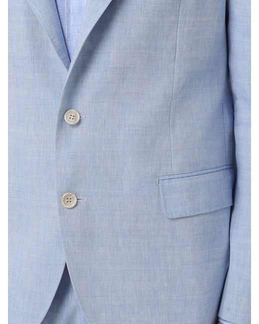 Brunello Cucinelli Blue Single-Breasted Linen Blazer for men