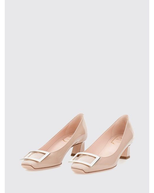 Roger Vivier Pink Trompette Patent Leather Pumps With Low Heel