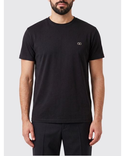 Valentino Garavani Black Vlogo Signature Cotton Crewneck T-Shirt for men