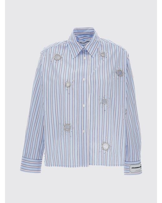 Des Phemmes Blue Striped Cotton Shirt With Jewel Inserts