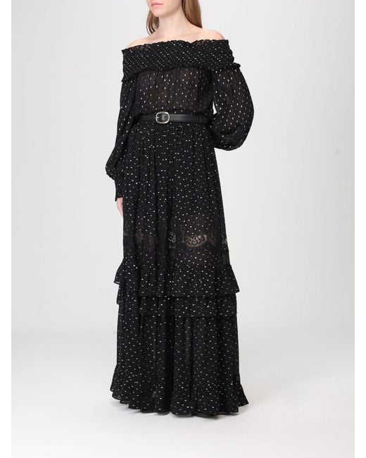 Self-Portrait Black Polka Dot Viscose Long Skirt
