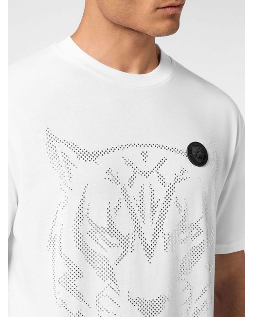 Philipp Plein White Cotton T-Shirt With Rhinestones for men