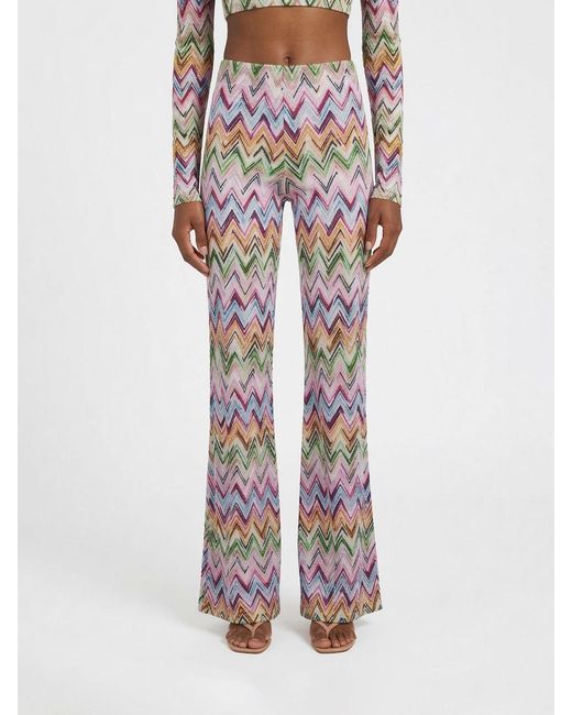 Missoni Multicolor Flared Jersey Trousers With Zig-Zag Motif