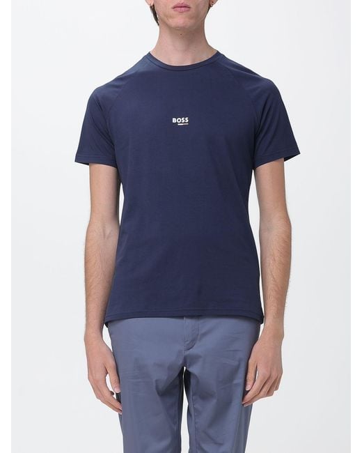 Boss Blue Cotton T-Shirt With Mini Logo for men