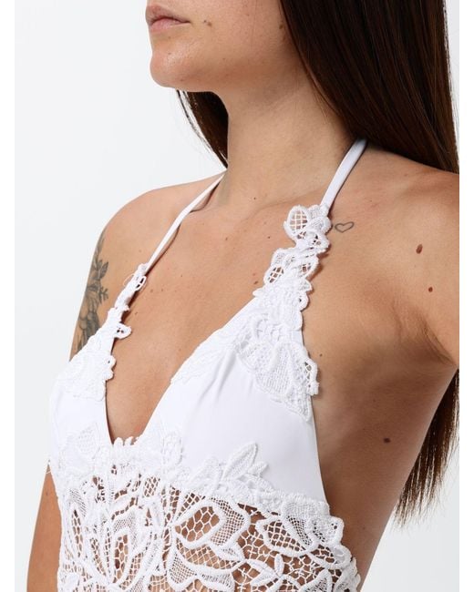 Ermanno Scervino White Halter Neck One-Piece Swimsuit With Macramé Inserts