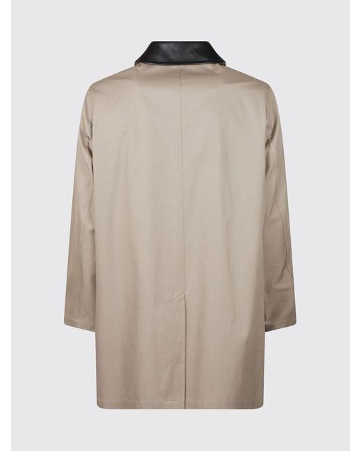 Burberry Natural Knee-Length Cotton Trench Coat With Contrast Leather Collar for men