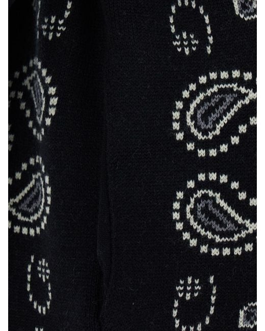 Alanui Blue Long Jacquard Virgin Wool Robe Cardigan With Fringes