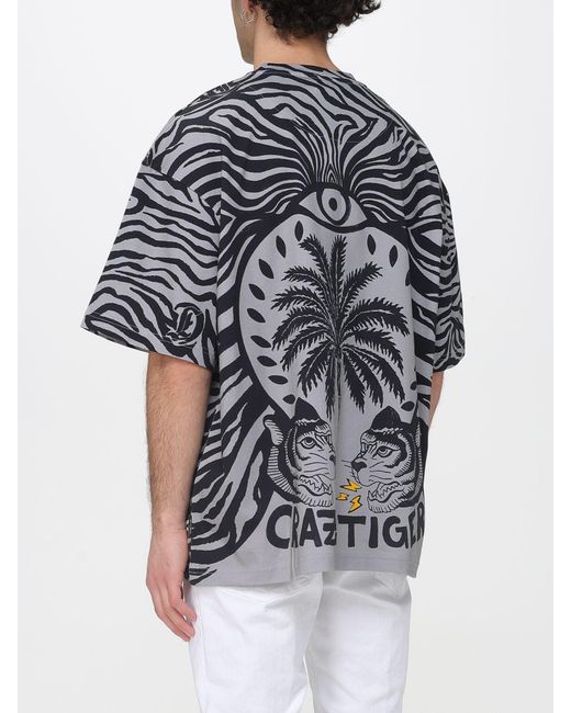 Just Cavalli Black Zebra Print Cotton T-Shirt for men