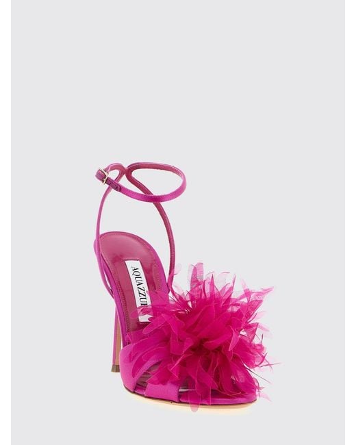 Aquazzura Pink Poème Satin And Tulle Sandals