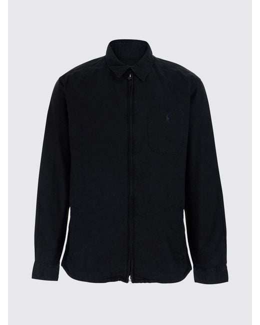 Polo Ralph Lauren Blue Slim Fit Cotton Shirt Jacket With Zip Closure for men
