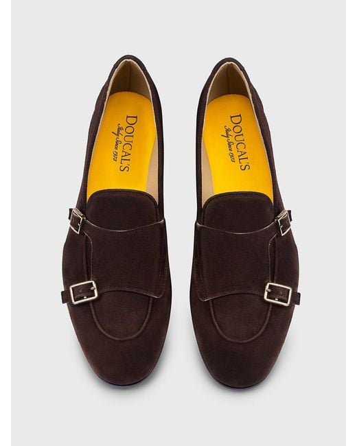 Doucal's Brown Suede Monk Strap Shoes