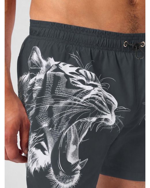 Philipp Plein Blue Polyester Swim Shorts With Graphic Print And Drawstring Waist for men