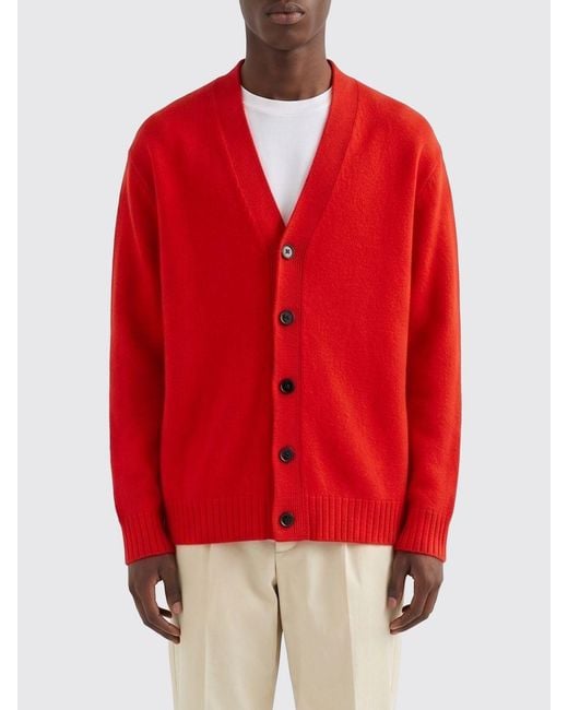 Jil Sander Red Wool Cardigan By for men