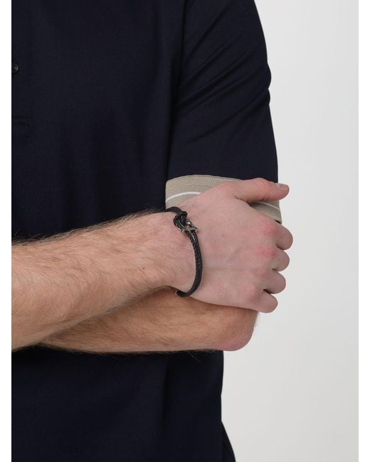 Ferragamo Black Gancini Leather And Brass Bracelet for men