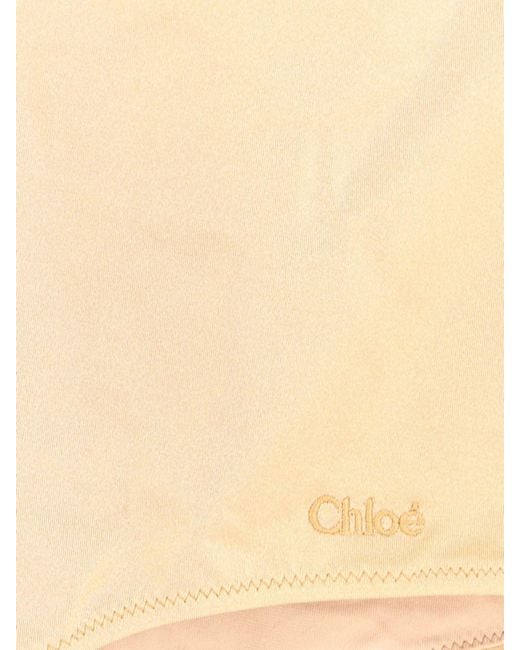 Chloé Natural Chlo&Eacute Slim Fit V-Neck Jersey Top With Lace Inserts