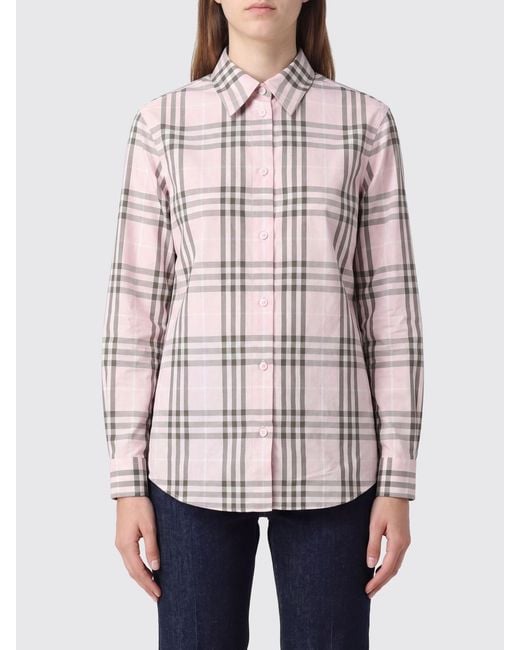 Burberry Red Long-Sleeved Cotton Shirt With Iconic Check Pattern