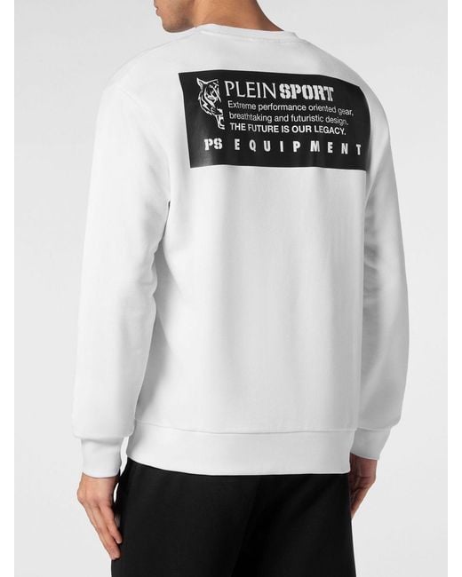 Philipp Plein White Cotton Crewneck Sweatshirt With Printed Logo And Dropped Shoulders for men