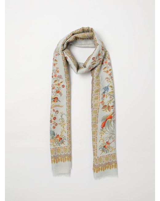 Etro Natural Cotton Blend Scarf With Floral Jacquard Motif for men