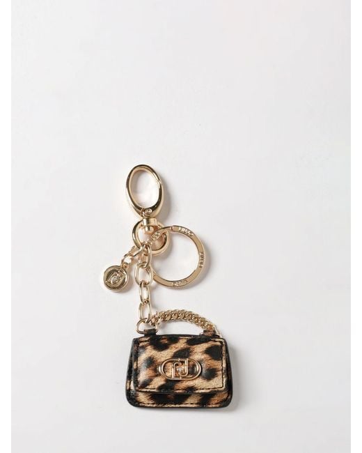 Liu Jo White Animal Print Faux Leather And Brass Keychain