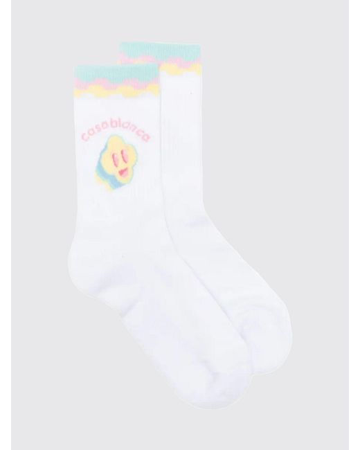 Casablanca White Cotton Blend Socks With Logo for men