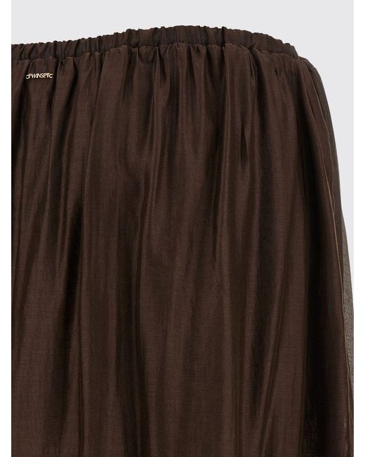 Twinset Brown A-Line Tulle Midi Skirt With High Elasticated Waist And Drawstring