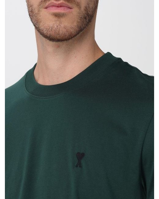 AMI Green Crewneck Cotton T-Shirt With Embroidered Ami De Coeur Logo And Dropped Shoulders for men