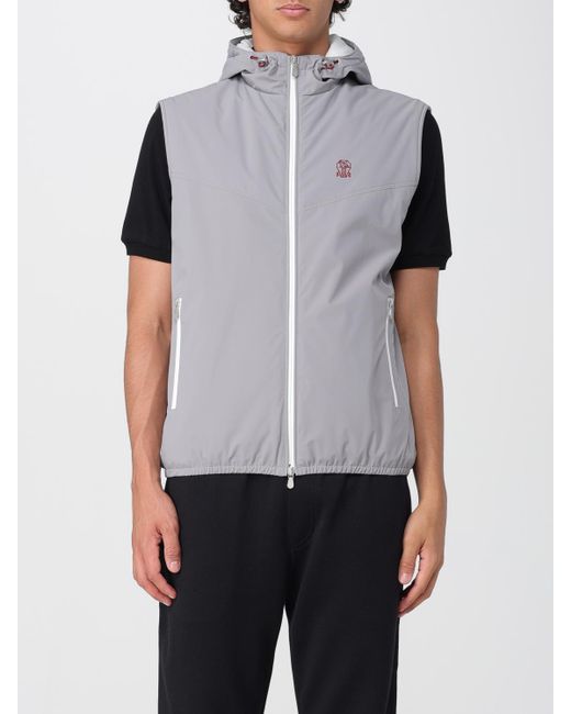 Brunello Cucinelli Gray Hooded Vest for men