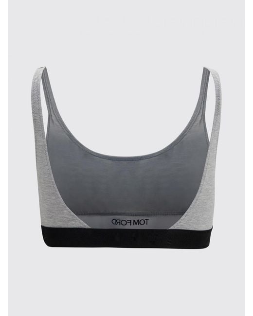 Tom Ford Gray Cropped Modal Bralette Top With Contrast Logo Band