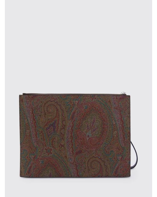 Etro Brown Coated Cotton Paisley Print And Leather Pouch for men