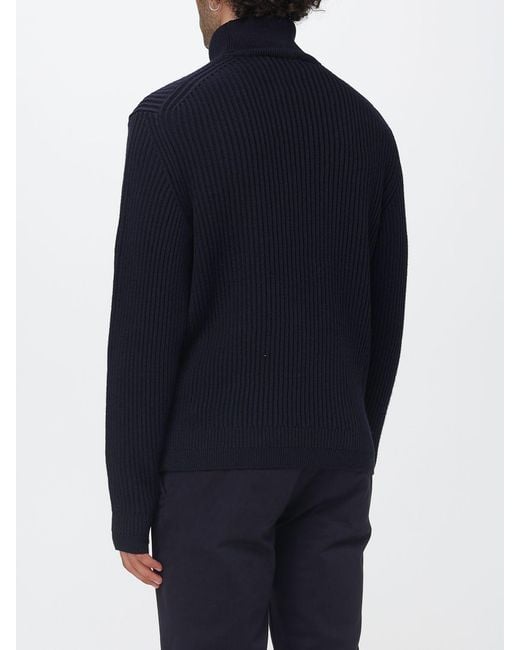 Zanone Blue Slim Fit Virgin Wool Roll Neck Jumper With Ribbed Finishes for men