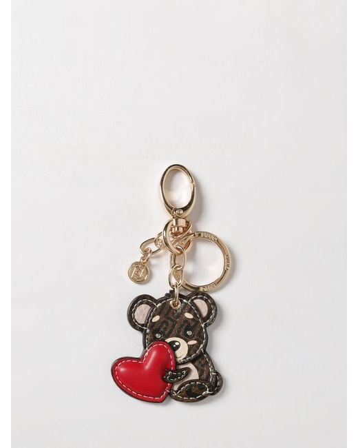 Liu Jo White Teddy Bear Faux Leather And Brass Keychain