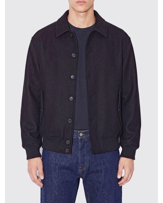 Ferragamo Blue Wool Blend Bomber Jacket With Classic Collar And Flap Pockets for men