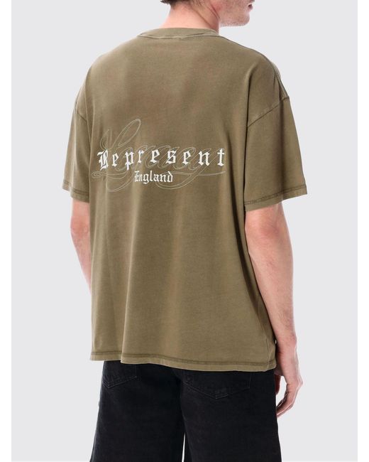 Represent Green Cotton Crew-Neck T-Shirt With Logo for men
