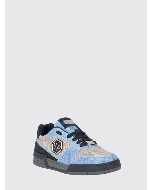 Philipp Plein Blue P-Force Leather Sneakers With Monogram And Crystals for men