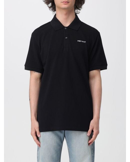 McQueen Black Cotton Polo Shirt for men