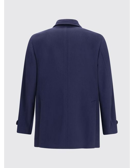 Brunello Cucinelli Blue Double-Breasted Caban Coat for men