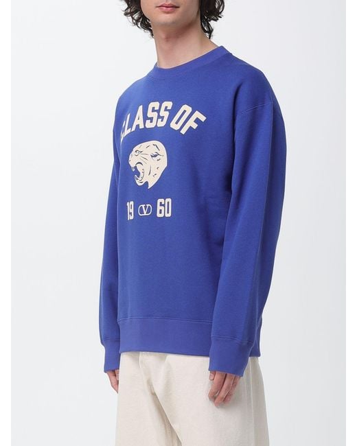 Valentino Blue Cotton Crew Neck Sweatshirt With Logo for men