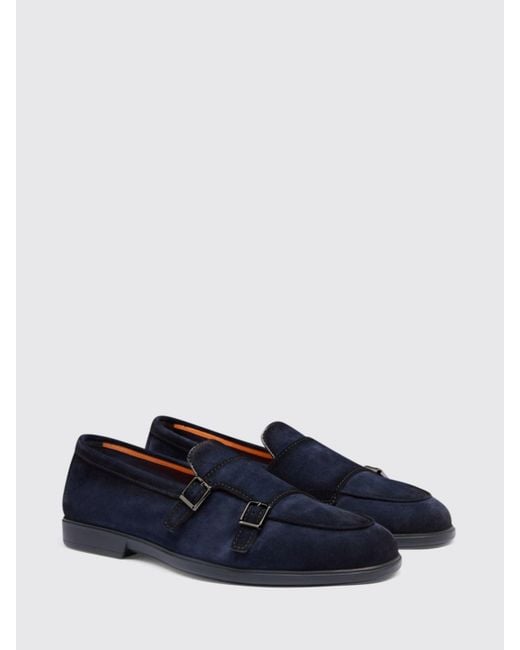 Santoni Blue Suede Monk Strap for men