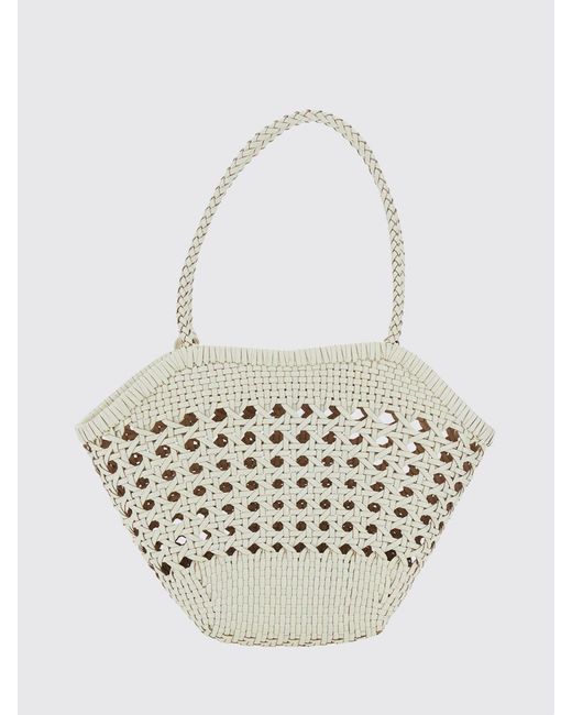 OSOI White Flared Woven Recycled Leather Shoulder Bag With Logo Charm