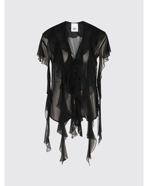 Erika Cavallini Semi Couture Black Georgette Shirt With Ruffles